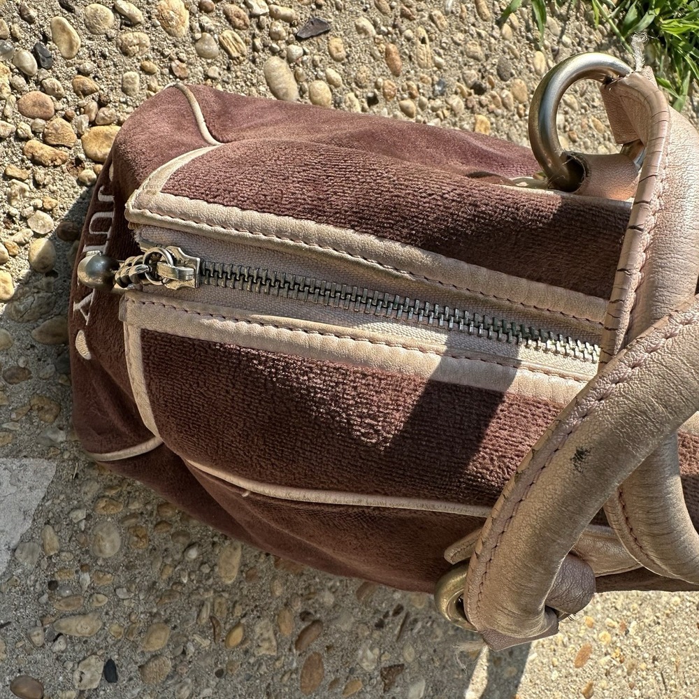 JUICY COUTURE Brown‎ Brown Pink Velvet  Bowling Bag La Couture Y2K Vintage Queen - Picture 11 of 16
